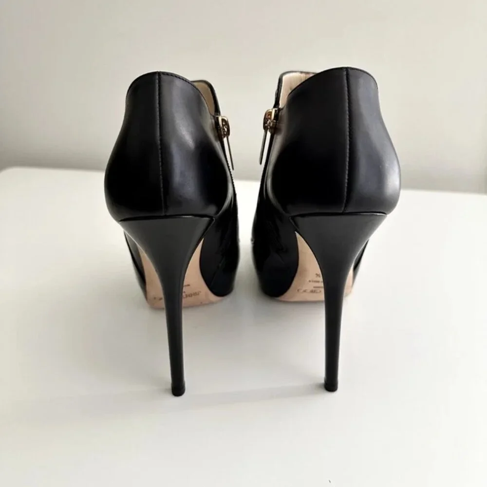 JIMMY CHOO 'Decoy' Black Leather Platform Ankle Booties Boots Size 38.5